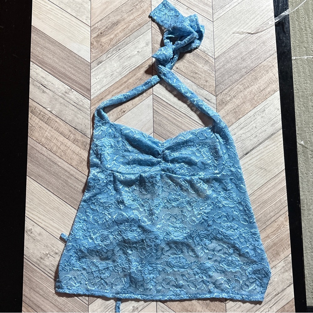 Elegant Blue Lace Halter Top